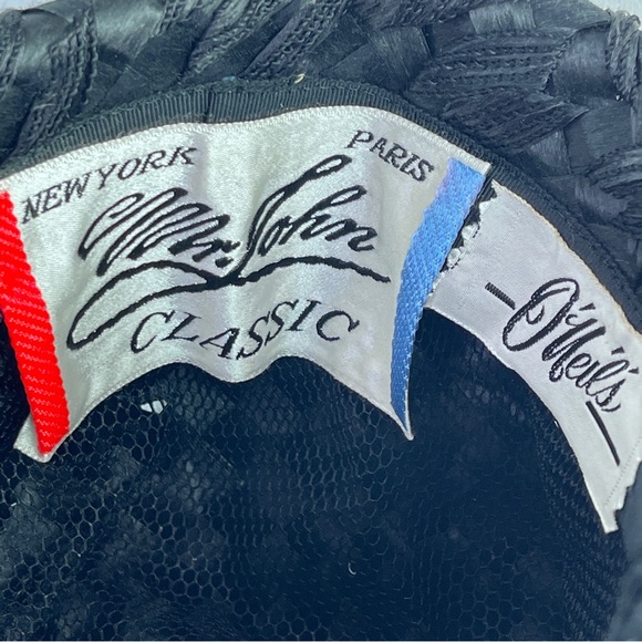 Vintage Mr. John Classic Black Woven Pillbox Style Hat with White Trim - Picture 7 of 8